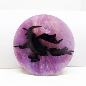 Limited Edition Acrylic Witch on Broom Brooch